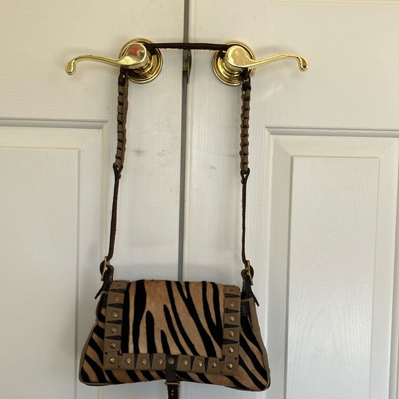 Bella Dolci leather handcrafted Black and Tan Animal Print Shoulder Bag - Picture 1 of 10
